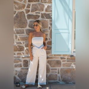 Athens Embroidered Set-Cream/Blue- These Three Boutique